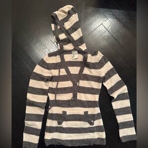 Striped Hooded Knit Sweater in light pink and Gray
